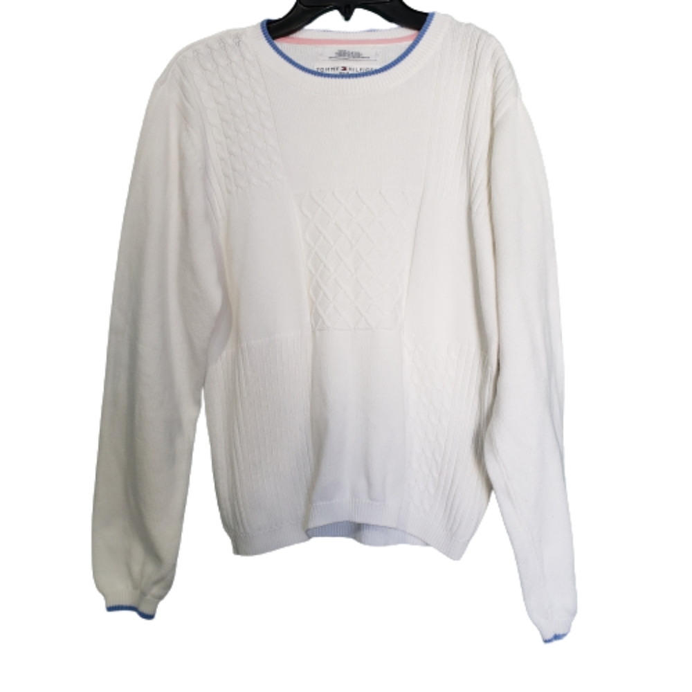 Vintage Tommy Hilfiger Golf Cotton Knit Cable Long Sleeve Sweater Size M